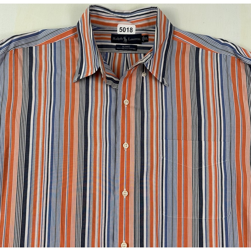 Polo Ralph Lauren Colorful Blake Shirt Men XL Striped Blue Orange Two-Ply Cotton